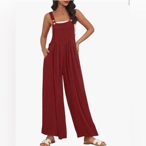 Red Wide Leg Jumpsuit/ Overalls